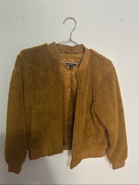 Mercantile Plush Sherpa Bomber Jacket - Mustard Yellow